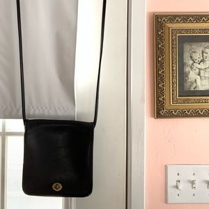 Vintage Coach Square Black Leather Crossbody